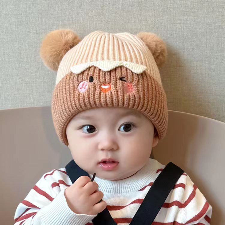 Lsx】婴儿帽子秋冬季针织帽宝宝超萌毛球帽男女儿童冬天保暖可爱