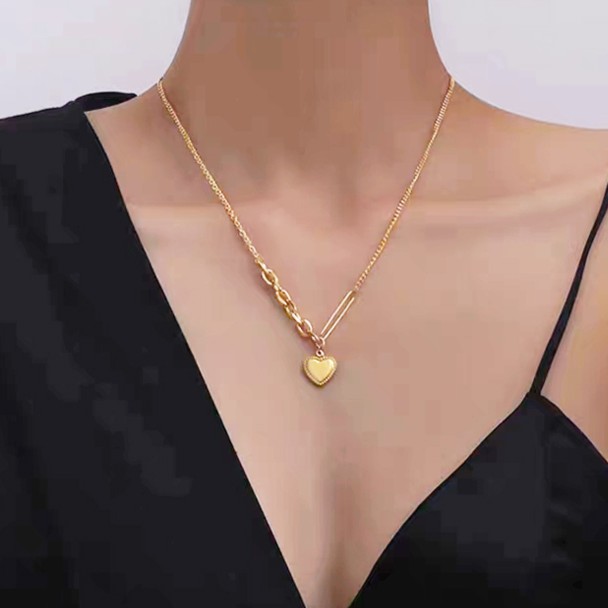 合金项链 A-092胖妹妹大码饰品时尚百搭气质轻奢加长链条桃心项链