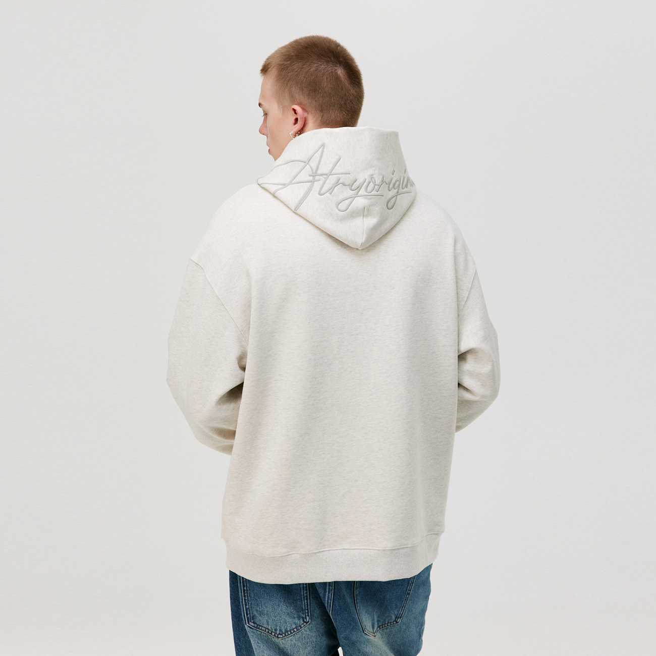 ATRY花体休闲连帽刺绣LOGO卫衣秋冬国潮新款刺绣宽松套头纯色上衣