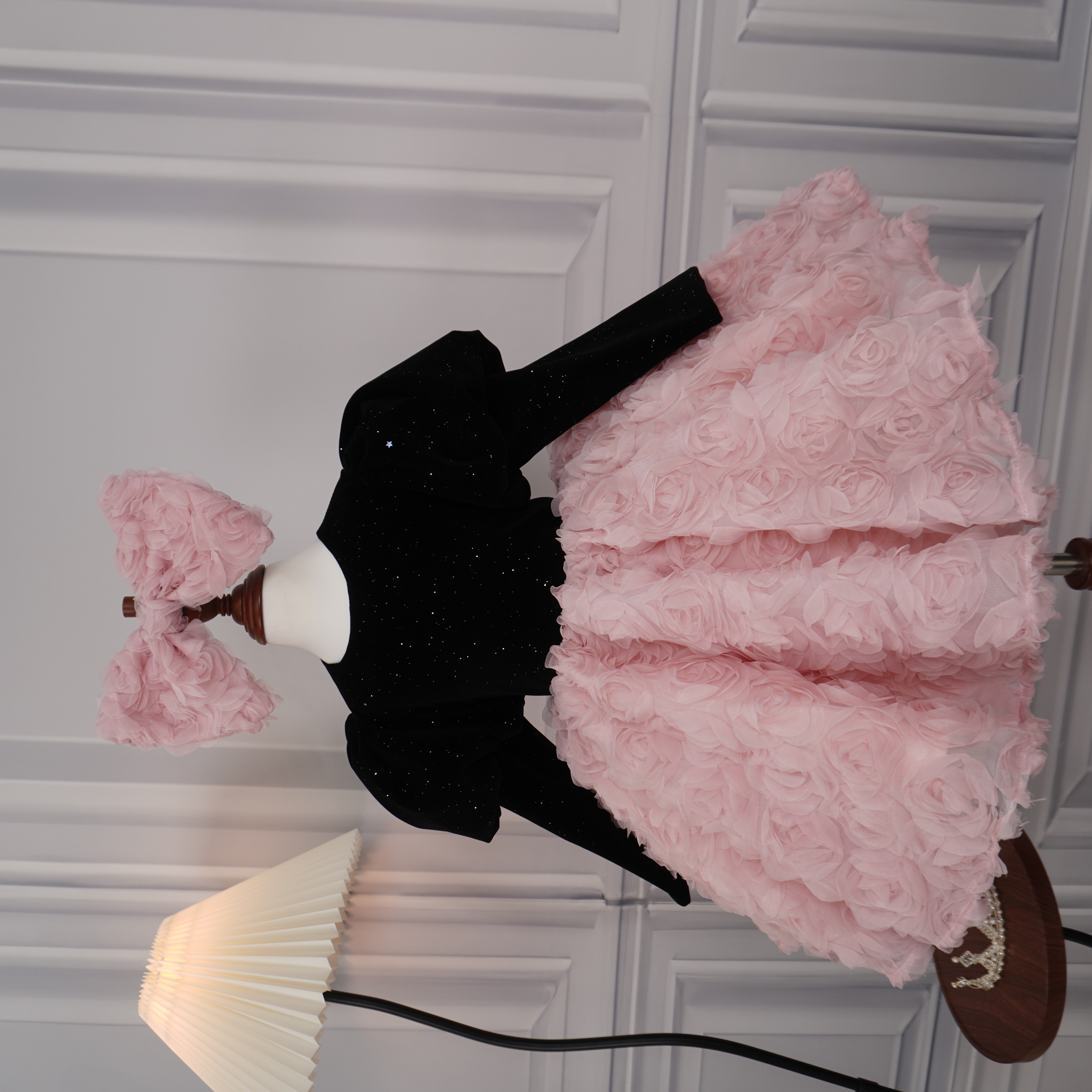 女童生日晚礼服公主裙粉色儿童主持人花童婚礼走秀钢琴演出服花朵