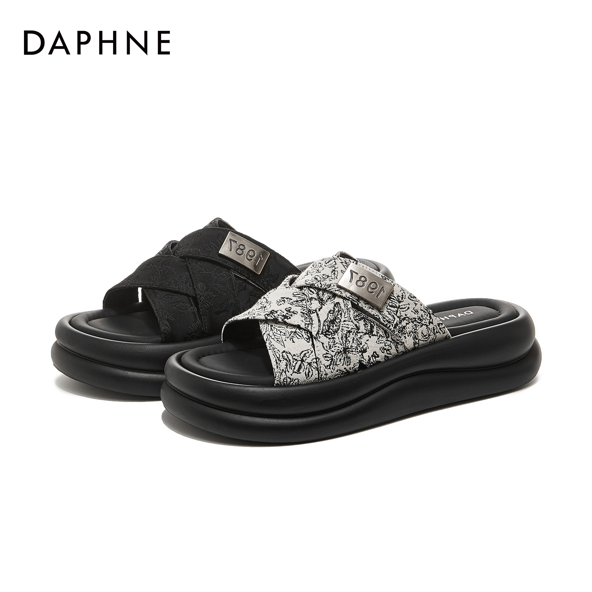 【告白穿搭】达芙妮夏季休闲法式英伦风时尚百搭厚底舒适圆头一字拖