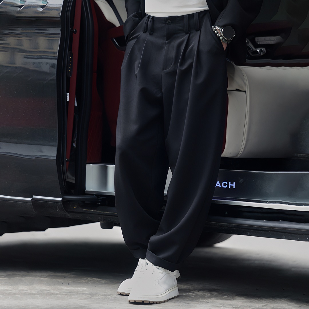 Vicwm高能感 高定设计师款西裤进口面料长裤男款黑色简约西装裤