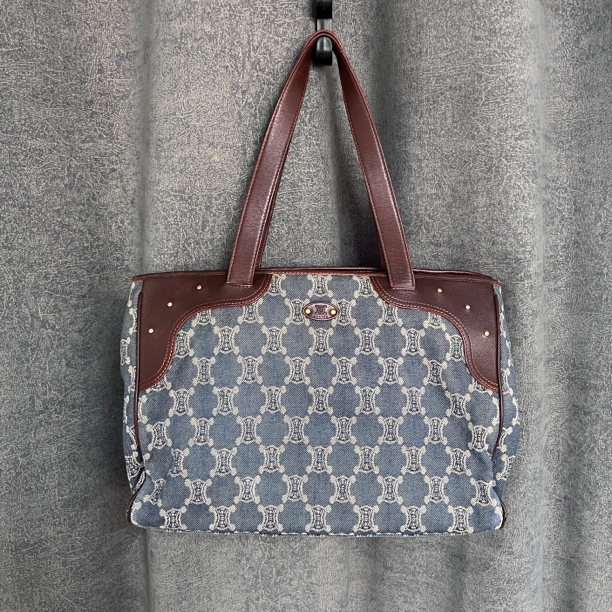 95新 Celine/思琳 大号单宁牛仔大骨头凯旋门蓝色包托特单肩