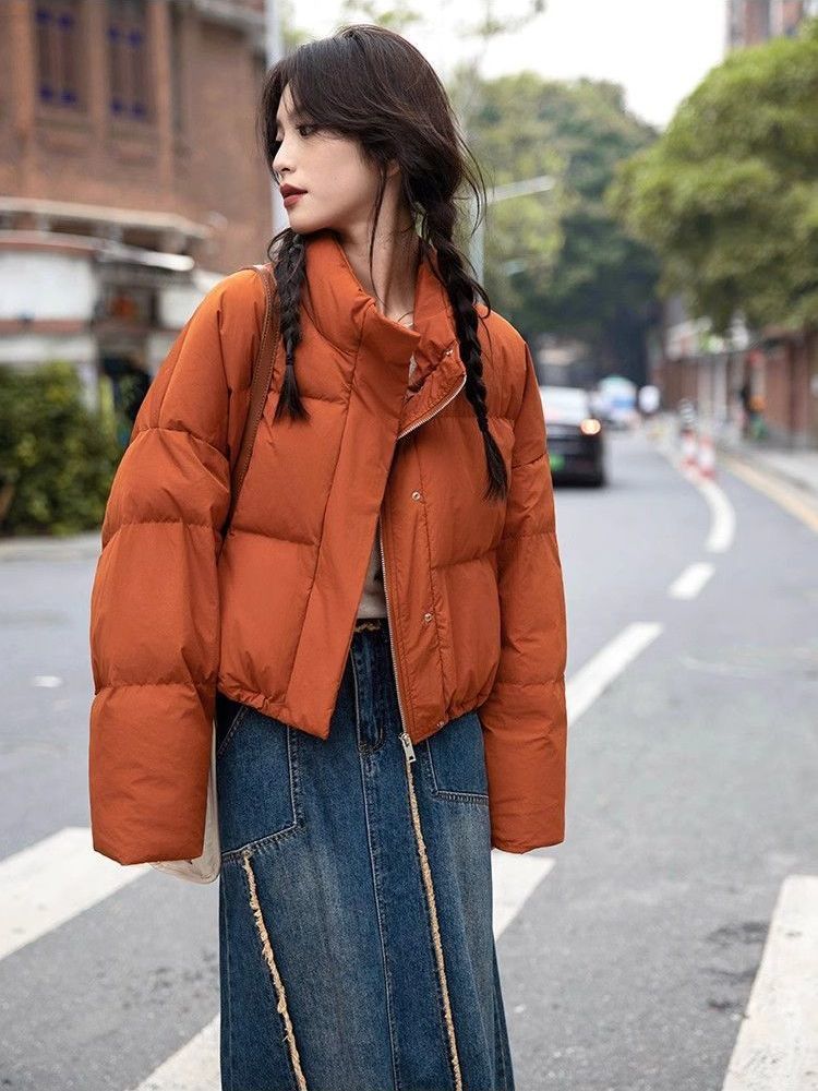 橘色2023冬季新款韩系穿搭羽绒棉服袄加厚轻薄短外套女韩系高级感