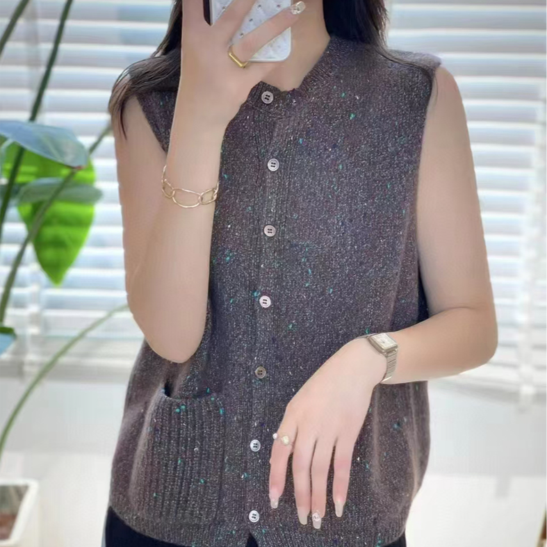 纯升花纱马甲纯山羊绒针织衫小香风气质时尚百搭纯色网红女士坎肩