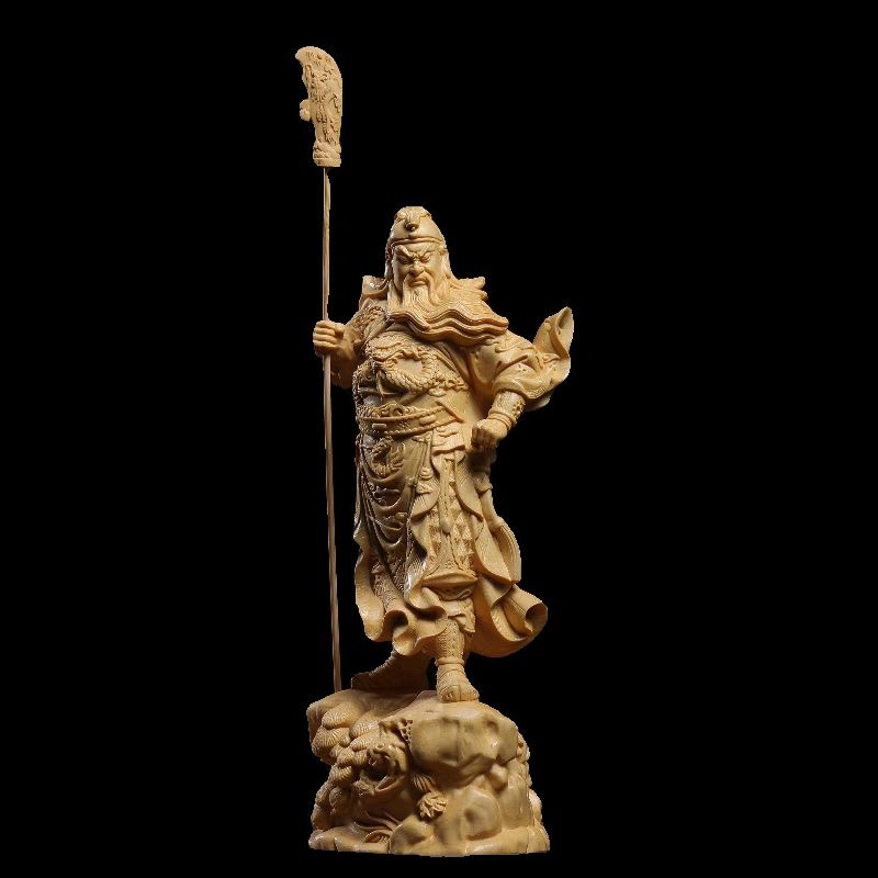 崖柏精雕刻武财神关公关二爷关羽摆件（18公分）送礼盒