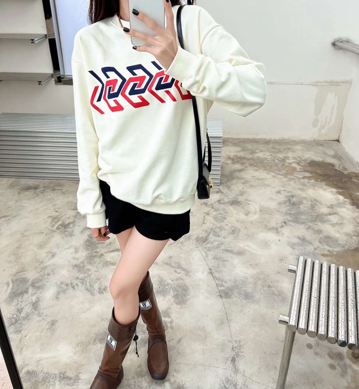 全新未使用 GUCCI/古驰 镜像印花logo字母长袖圆领卫衣L码 00546