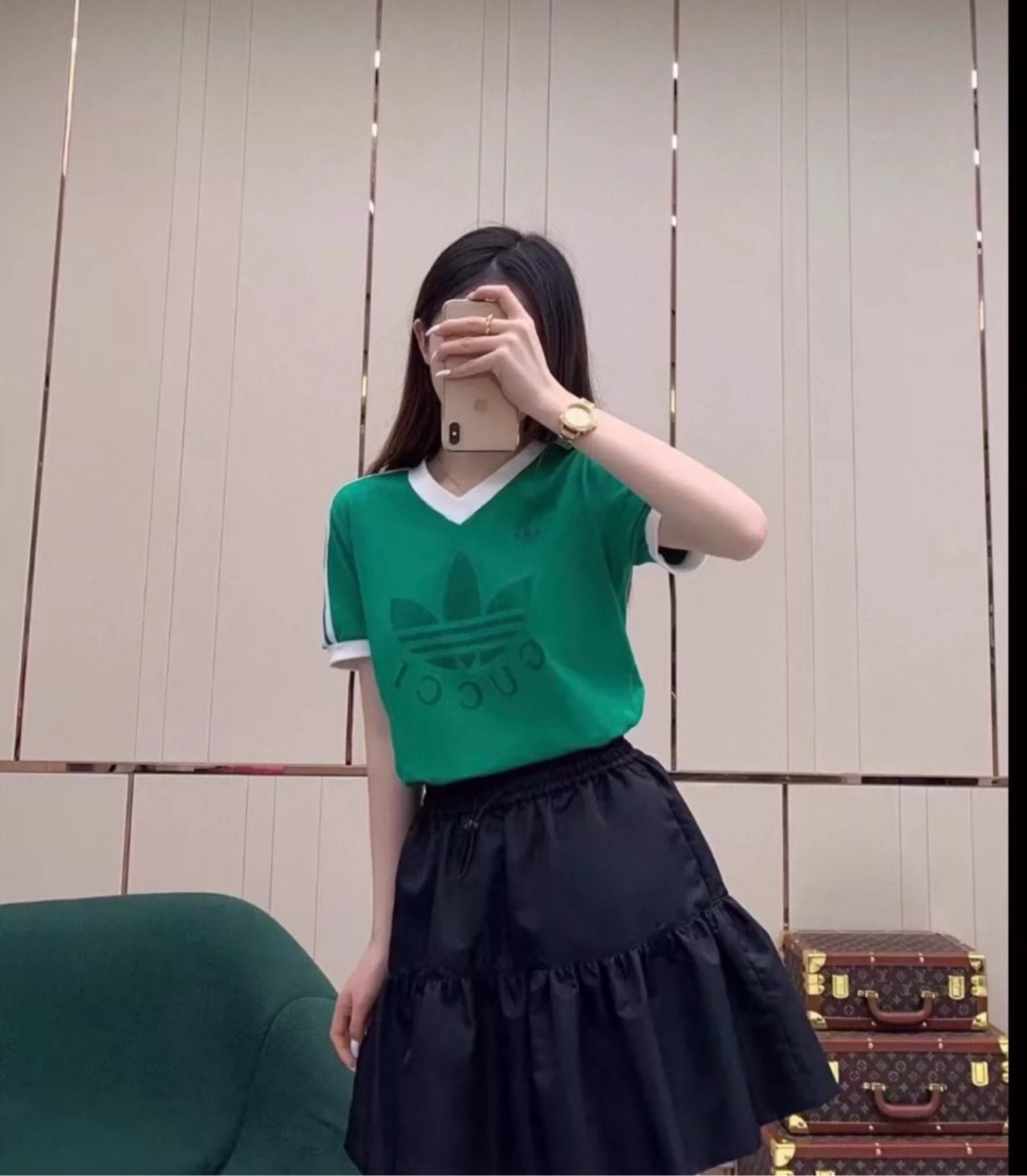 99新 GUCCI/古驰 阿迪合作款V领短袖L码 00604