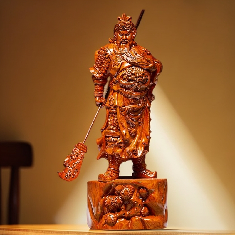 花梨木雕关公像摆件客厅大号实木质武财神红木头关羽财神爷神像