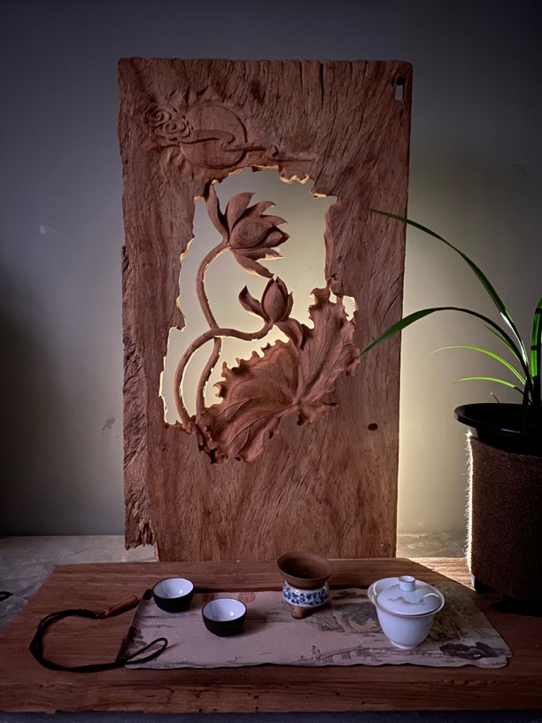 拆房老料风化板 花好月圆壁画