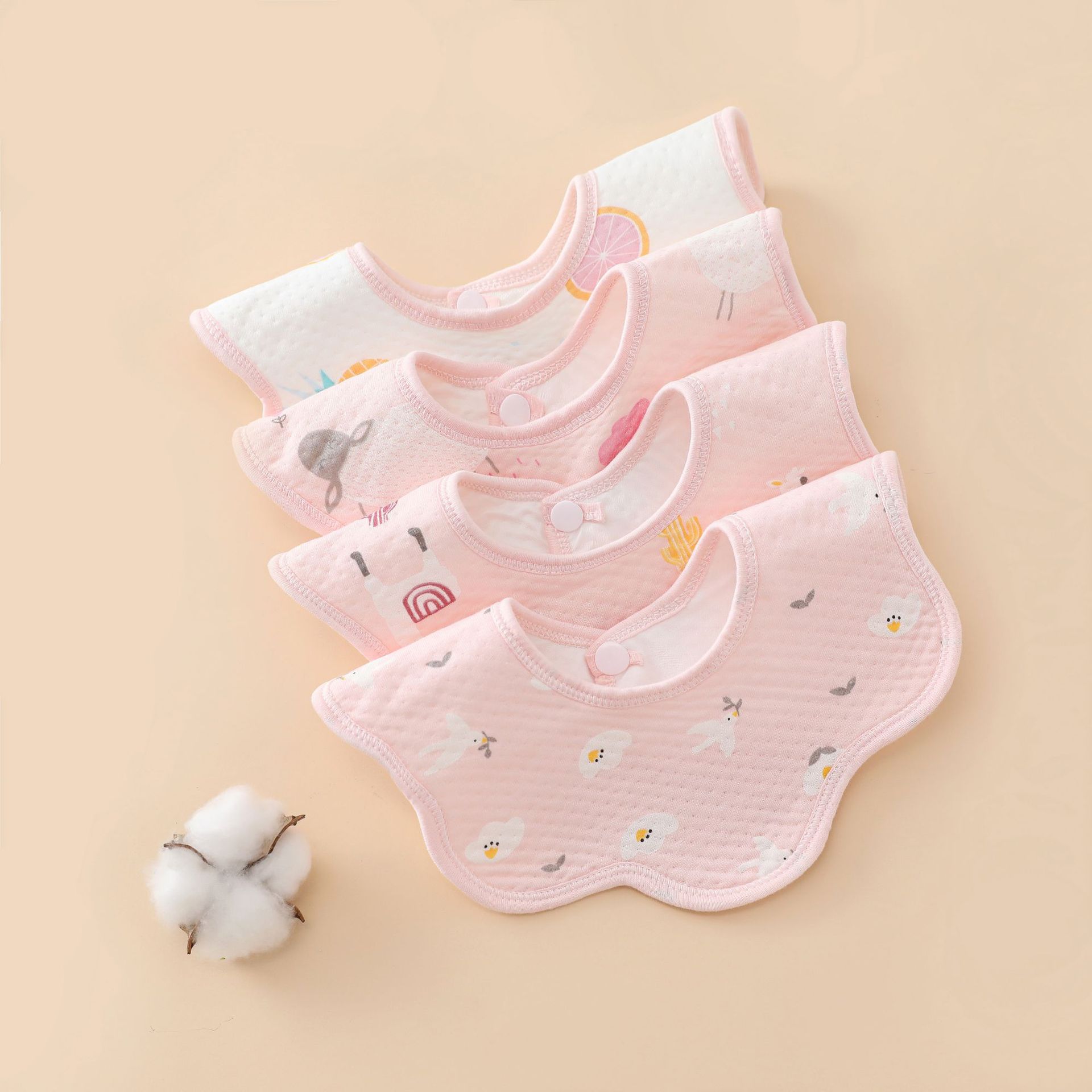 婴儿纯棉围嘴宝宝口水巾新生儿防水360度旋转可爱围兜宝宝