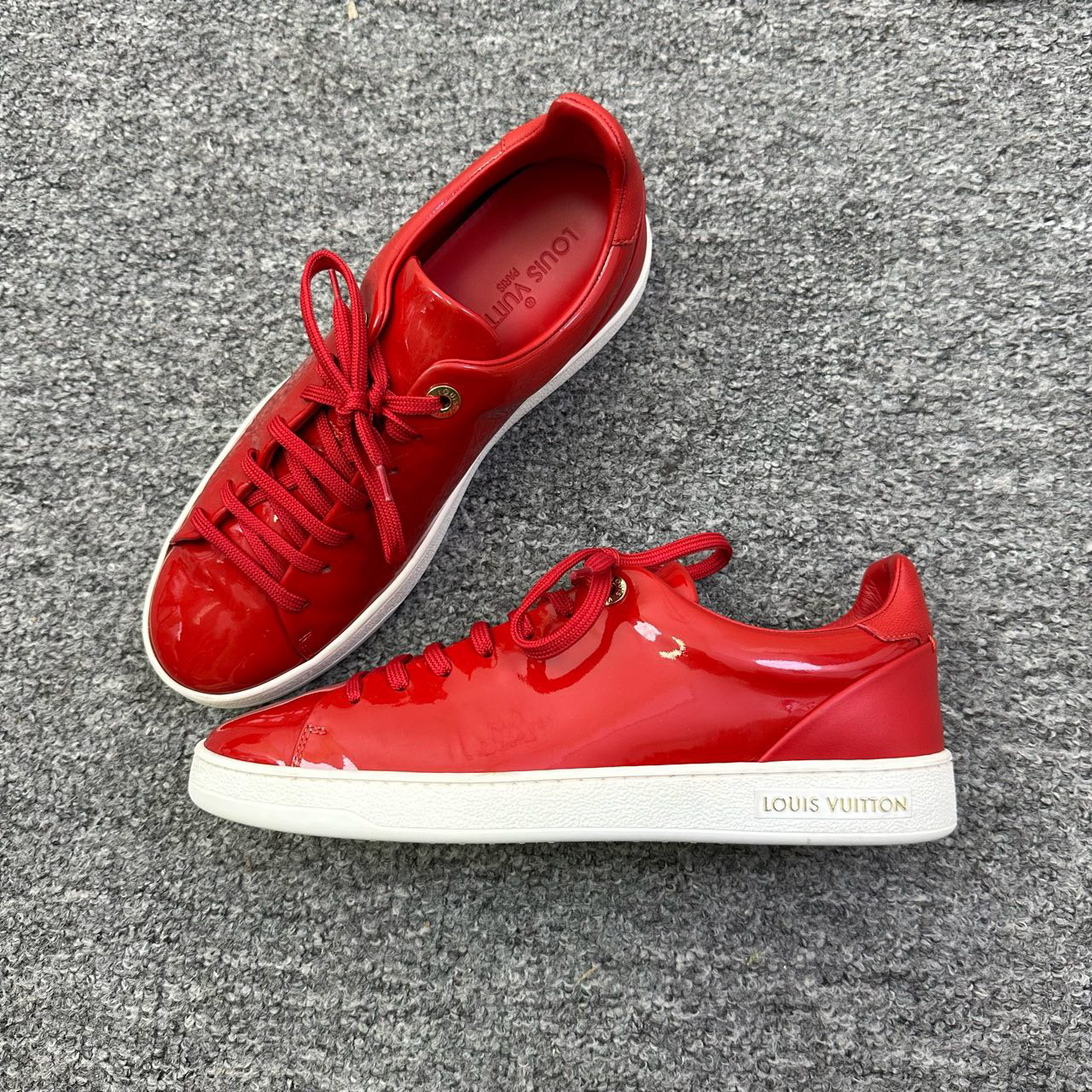 Louis Vuitton/路易威登/37.5码/ LV红色漆皮板鞋/98新如图/10217
