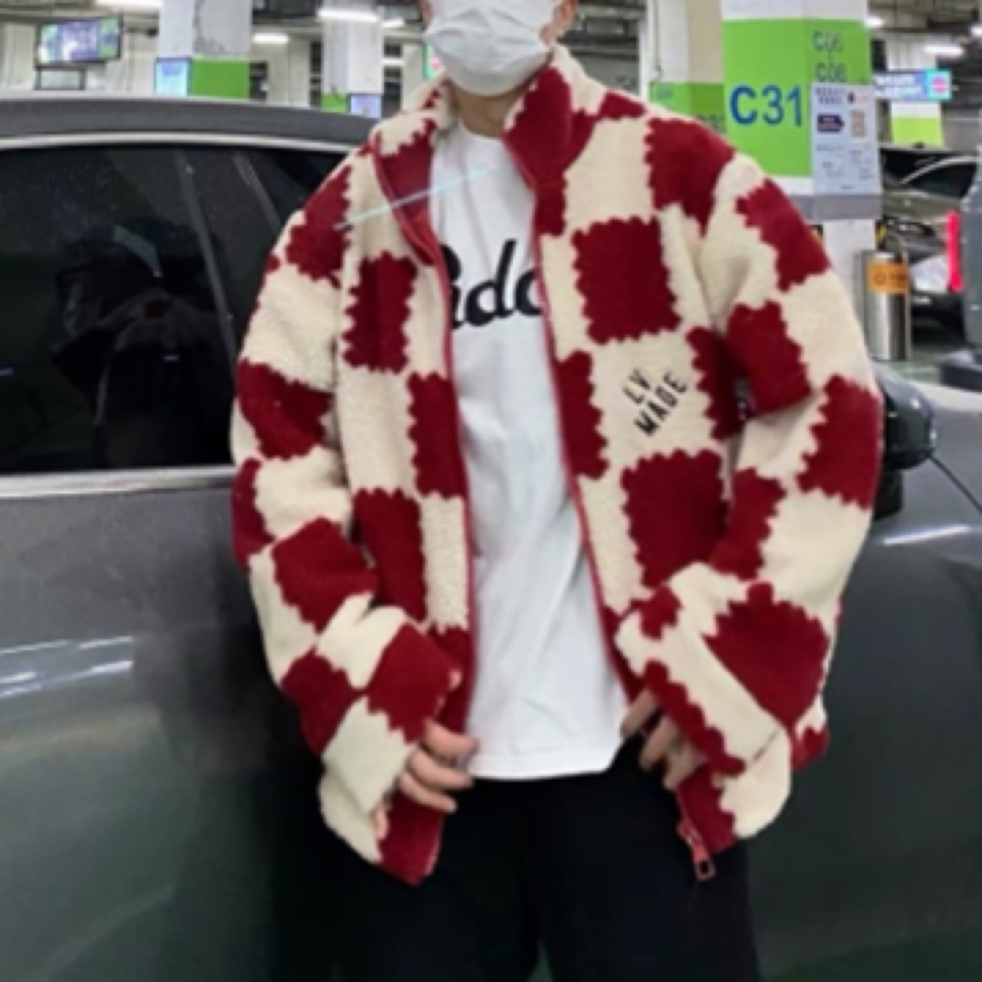 Louis Vuitton/xl码/Nigo2红白棋盘格羊羔毛外套/95新/编码05806