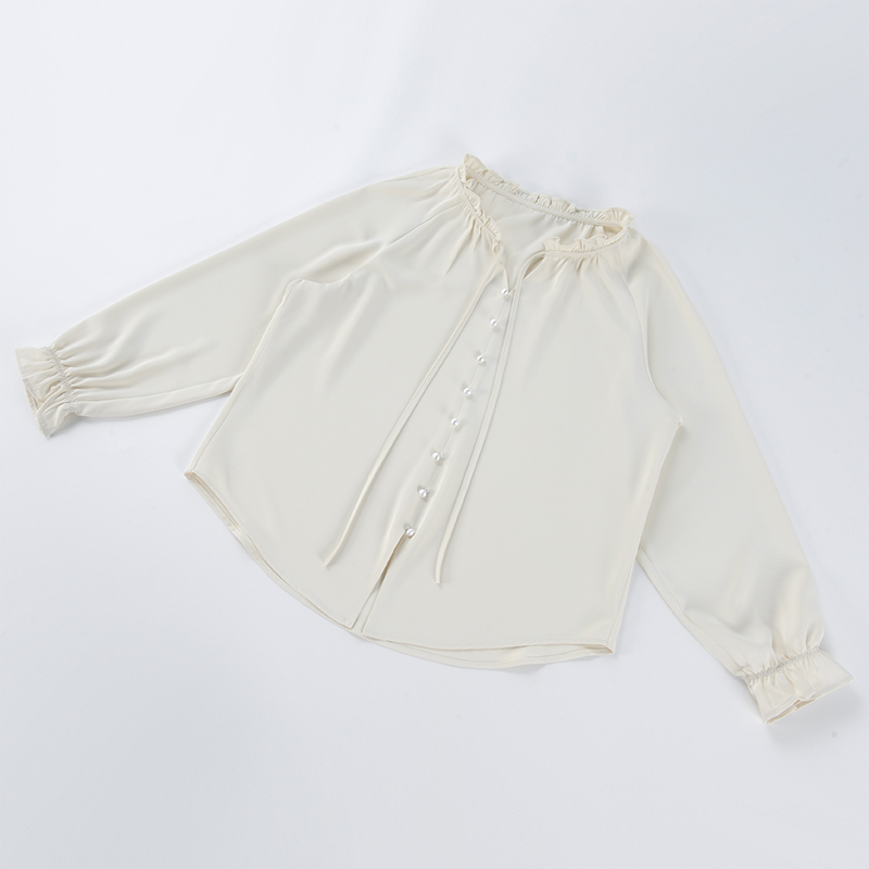 03084大码木耳边领衬衫显瘦轻薄防透光法式淑女微弹透气防透光
