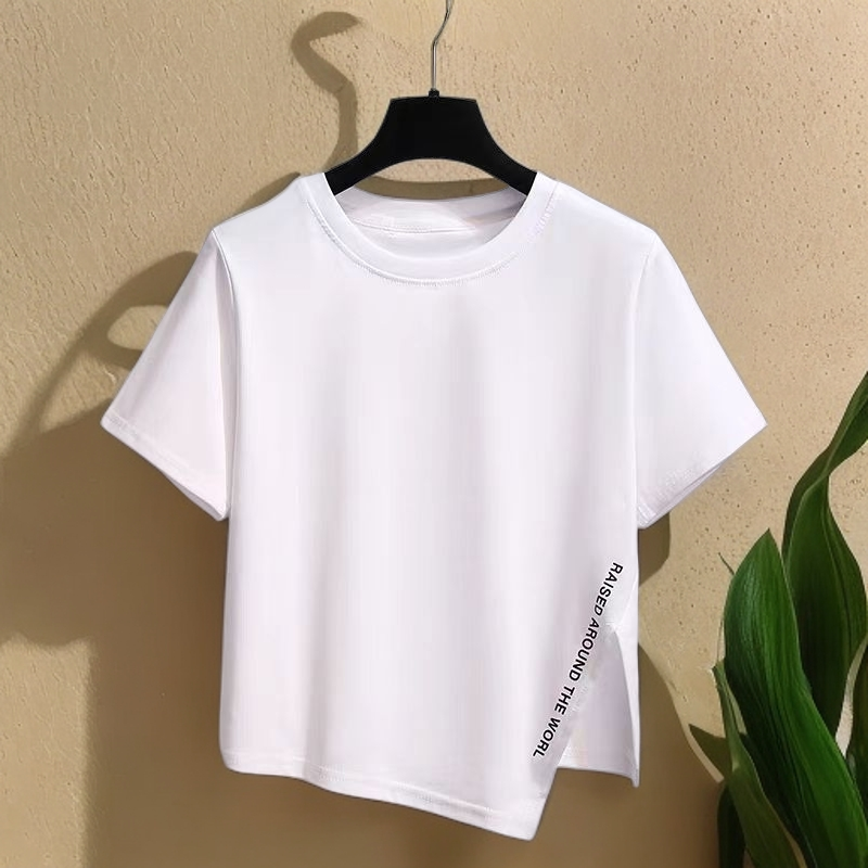 23-49号时尚不规则T恤女短袖夏季百搭显瘦设计感上衣