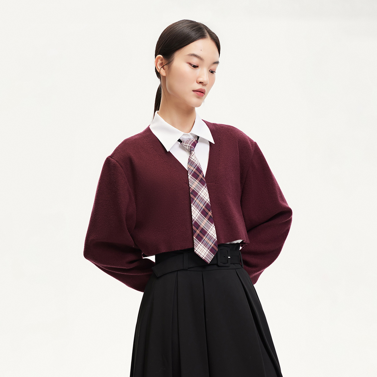 【粉丝专属】Vero Moda衬衫假两件针织拼接衬衫可拆卸领带324405016