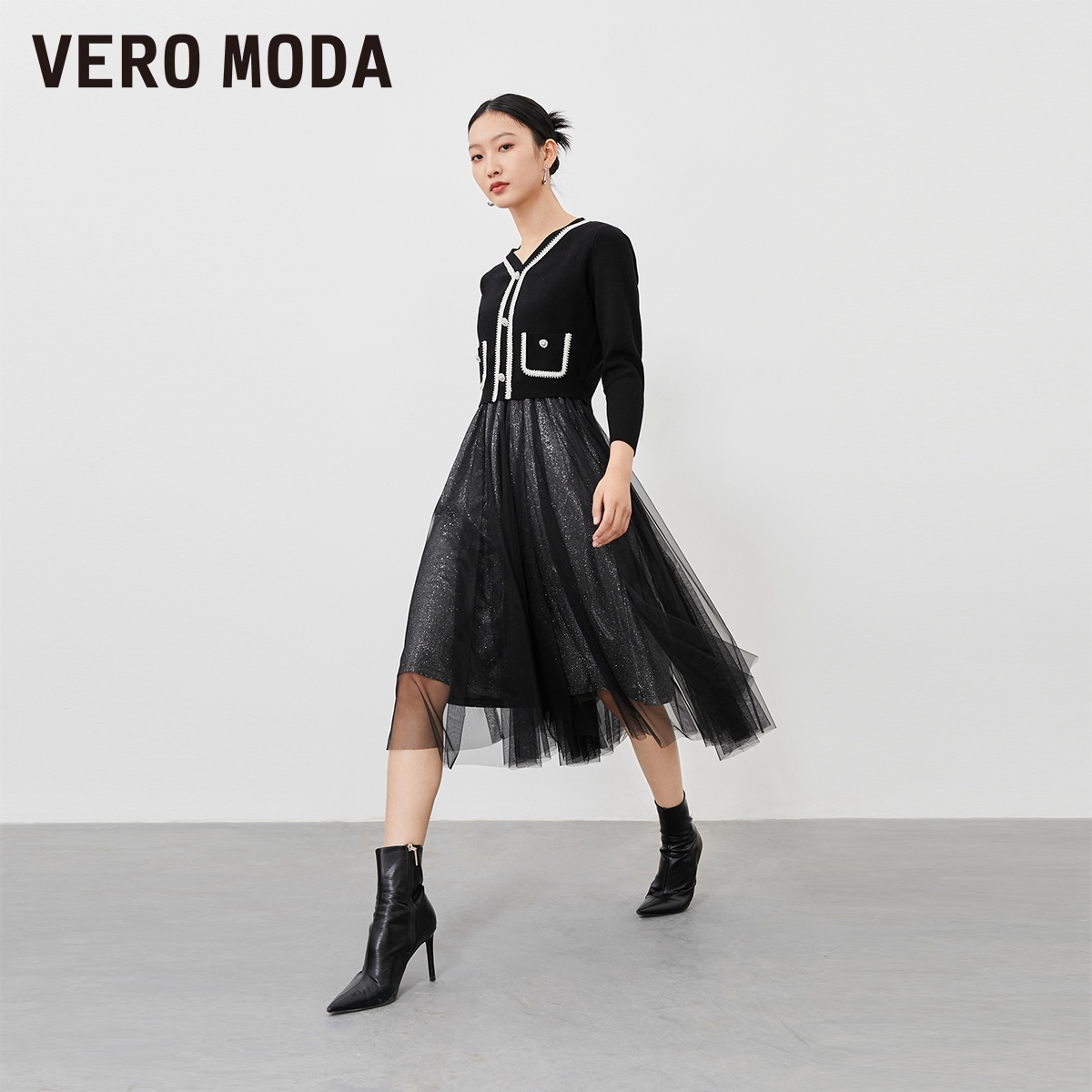 【达人推荐】Vero Moda亮闪连衣裙百褶小香风针织衫32317C030