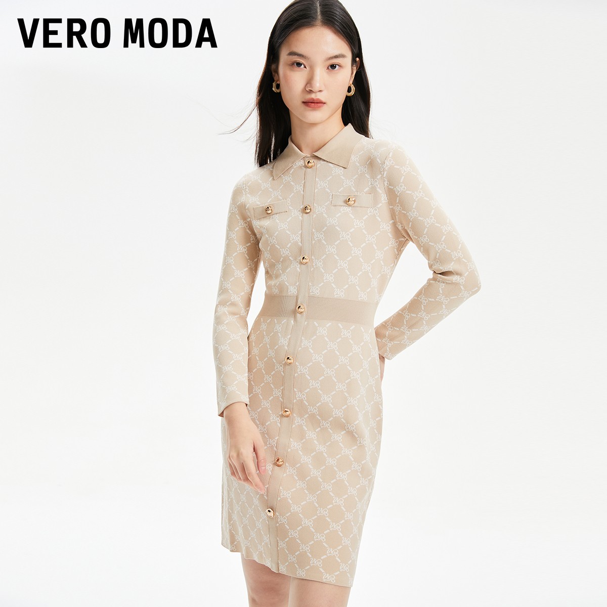 【达人推荐】Vero Moda连衣裙翻领针织裙女复古收腰|323346044