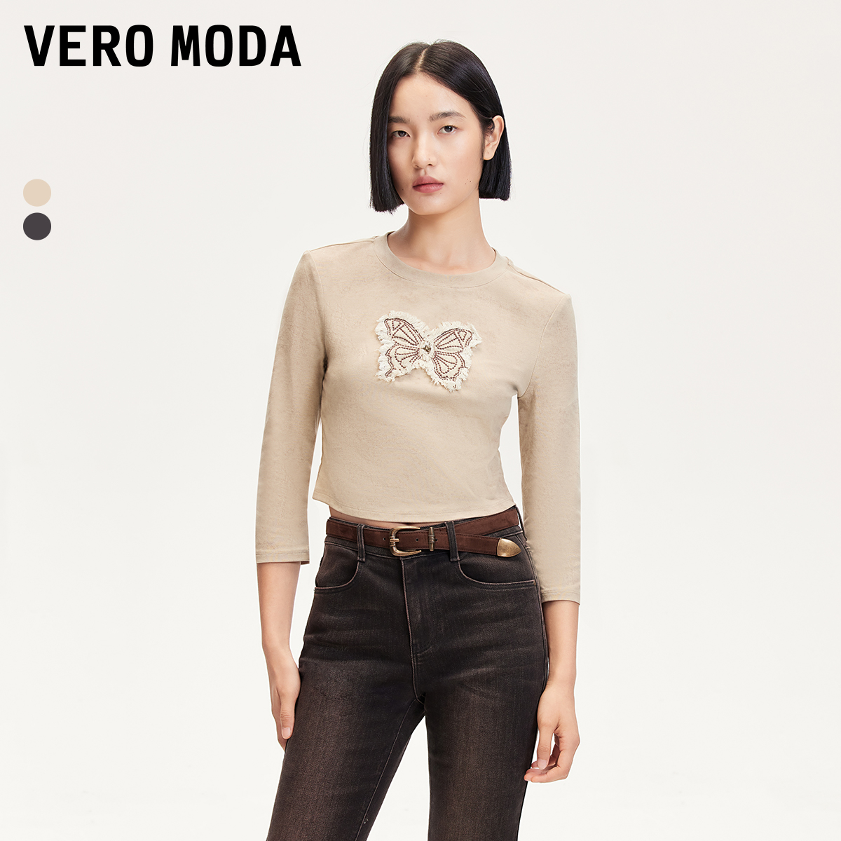 【茉茉专属】Vero Moda T恤蝴蝶图案装饰七分袖短款324330017