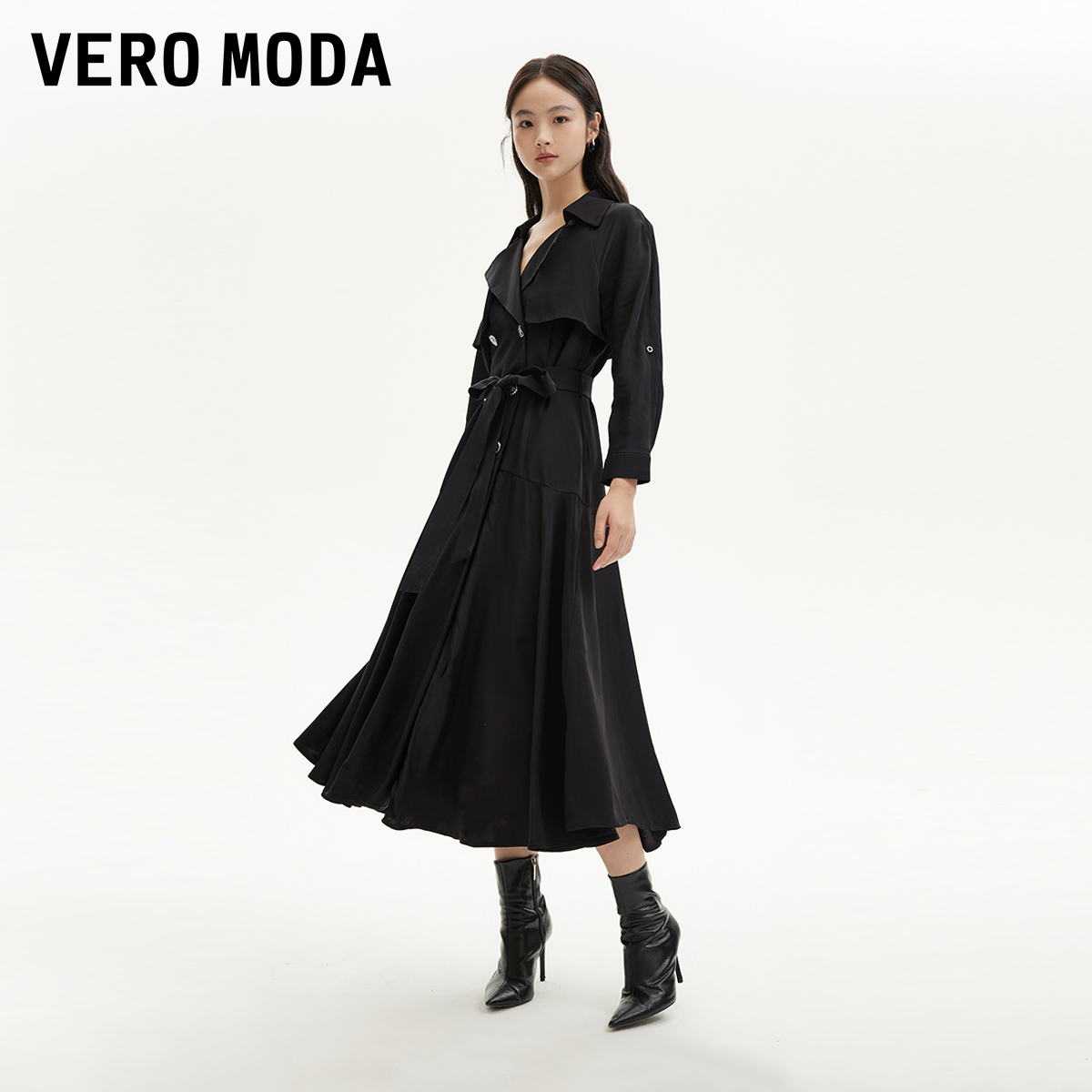 【达人推荐】Vero Moda连衣裙双排扣系带A摆连衣裙32437C024