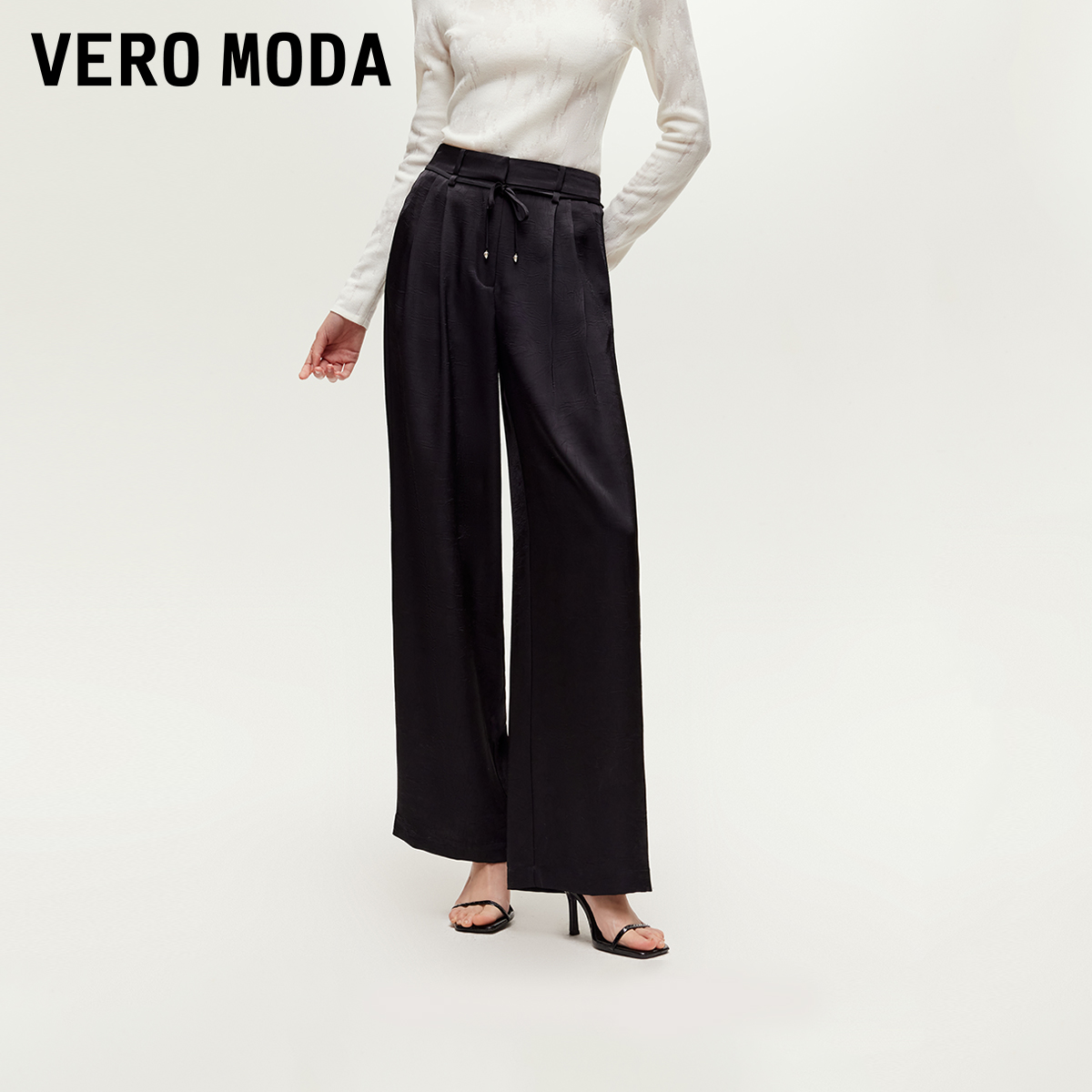 Vero Moda休闲裤女2025春季新款暗纹压褶肌理宽松新中式3251PL006