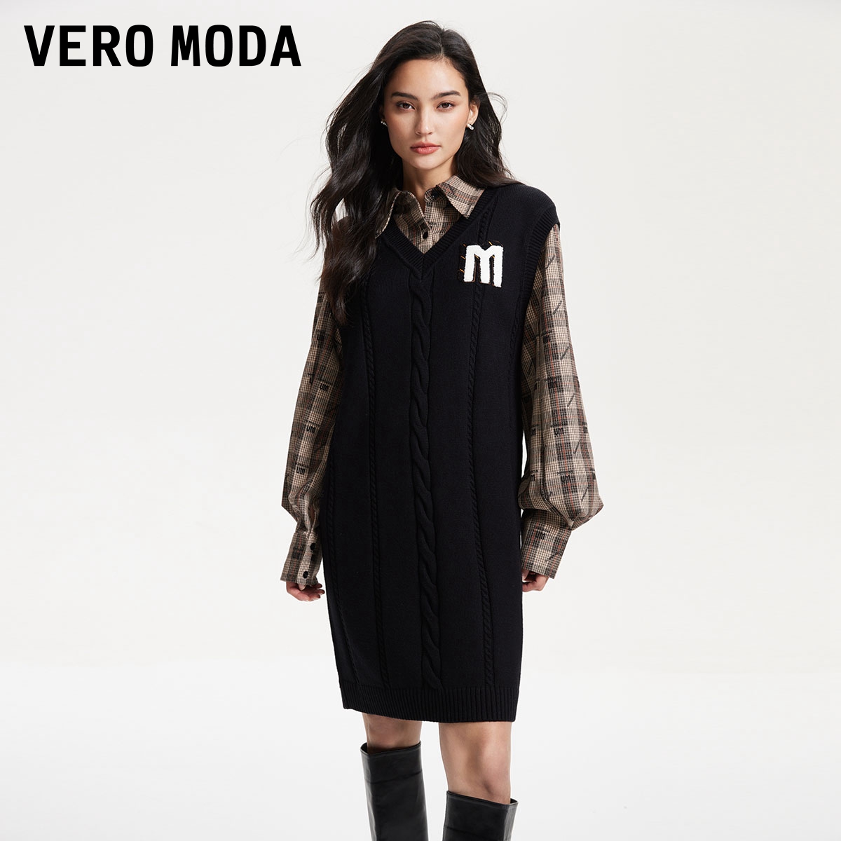 【达人专属】Vero Moda连衣裙学院风针织拼接假两件324146014