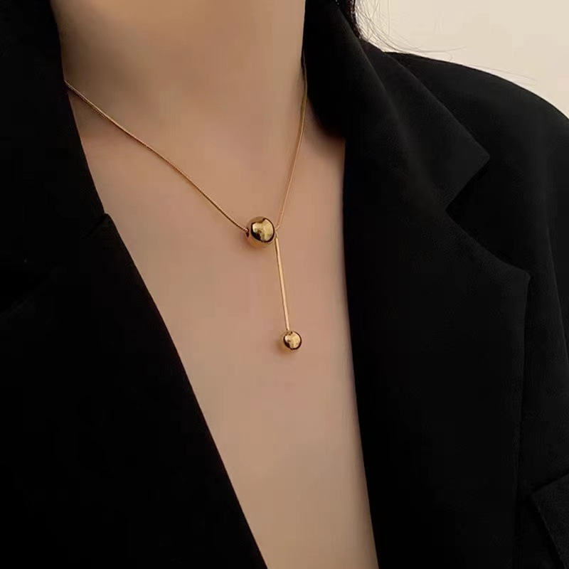 钛钢项链 金色圆球有求必应项链女网红款时尚简约精致转运锁骨链