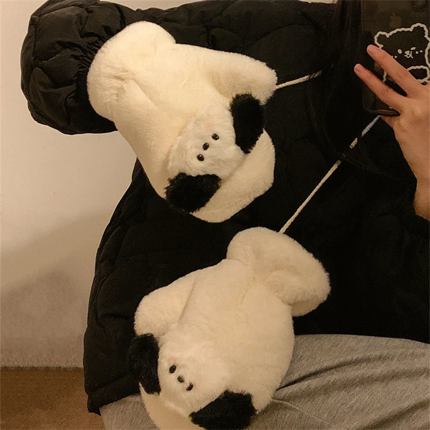 帕恰狗毛绒手套ins原宿风小众女高颜值保暖防寒加厚挂脖手套