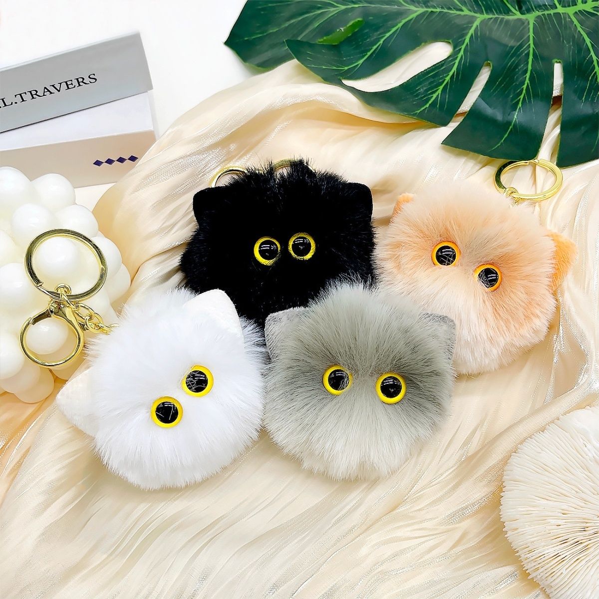 K新款毛绒猫头钥匙扣女可爱猫咪汽车钥匙链书包包挂件玩具创意礼