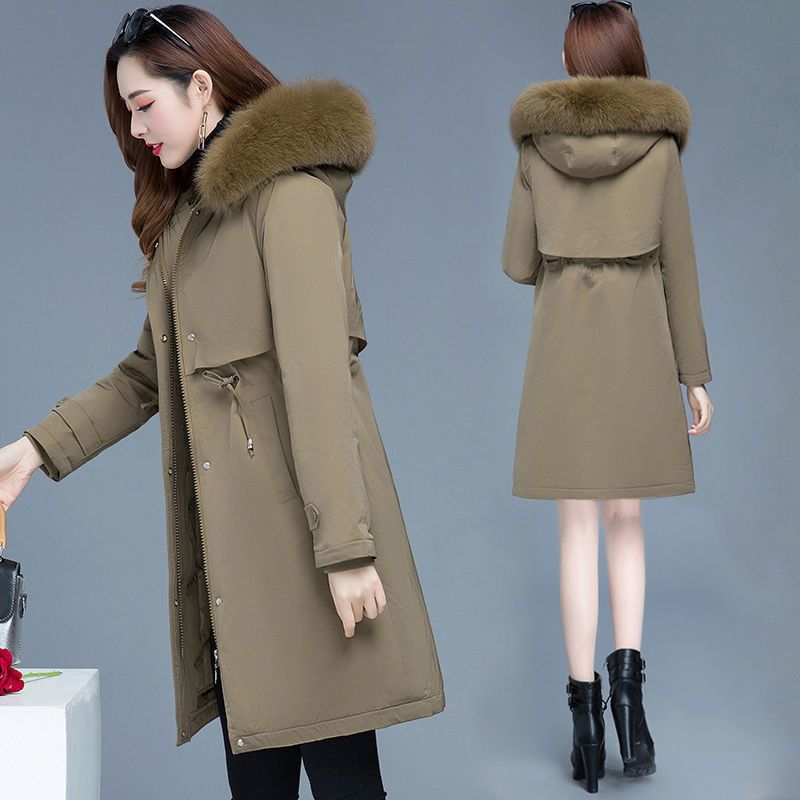 羽绒棉服【加绒加厚】派克服女中长款2023冬季新款时尚修身懒兔毛