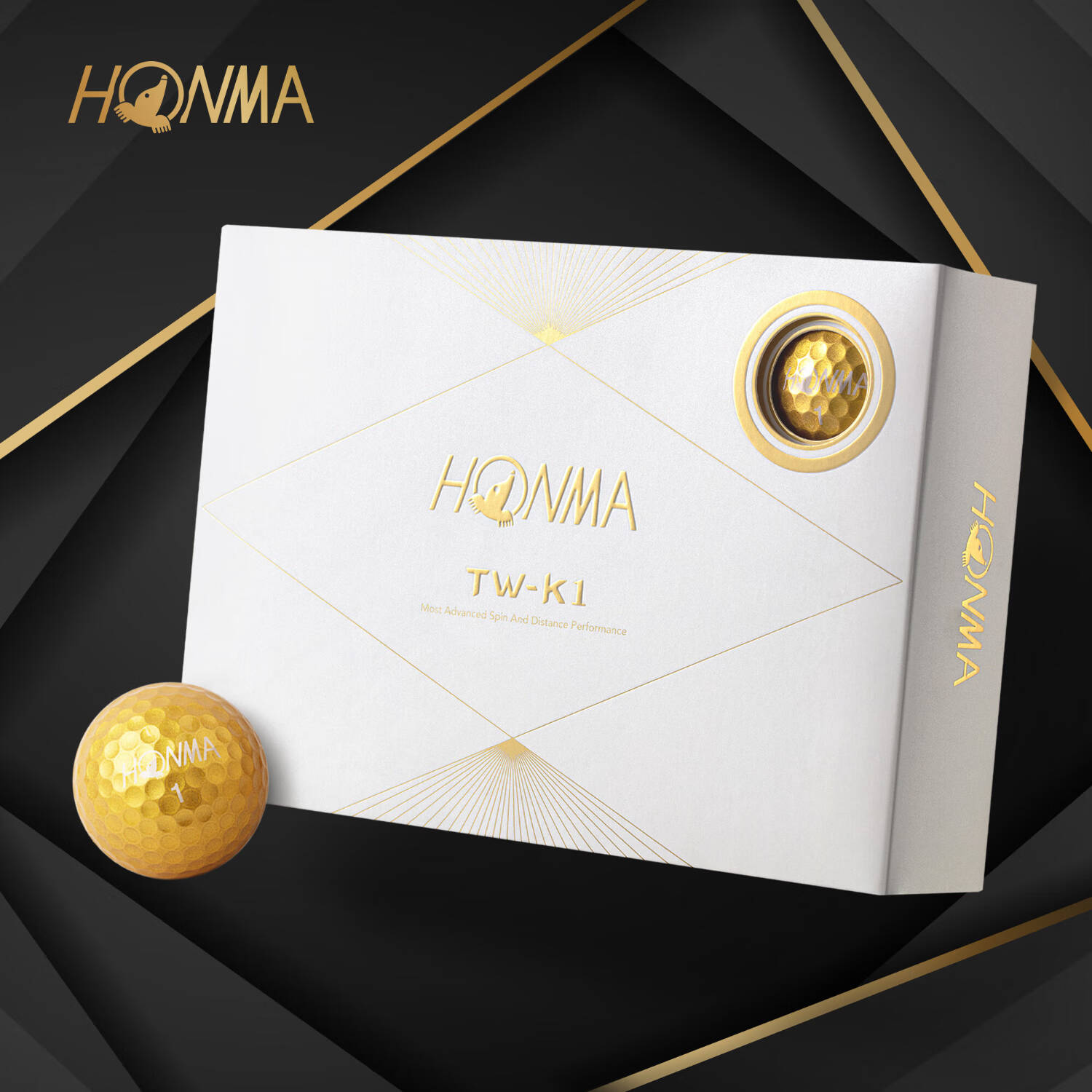 HONMA 2024K1高尔夫球三层球12粒高操控性强穿透力白色金色品牌