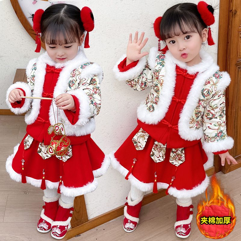 Y新款女童拜年服儿童春节过年服年服加棉加厚汉服女童超仙秋冬套