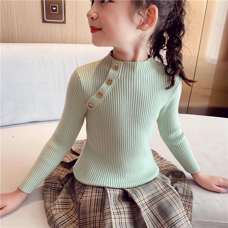 女童半高领打底衫2023秋季新款儿童毛衣宝宝色百搭小女孩上衣加绒