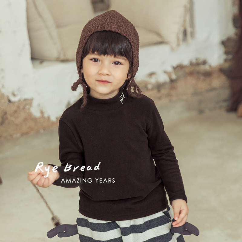 ryebread/黑面包童装 韩系卡通小印花男/女小童纯色半高领T恤4冬