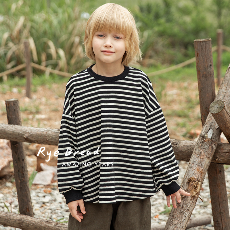 ryebread/黑面包童装 韩系撞色条纹男小童圆领长袖T恤4秋