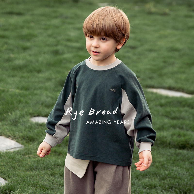 ryebread/黑面包童装 韩系拼接撞色男小童圆领字母刺绣T恤4秋