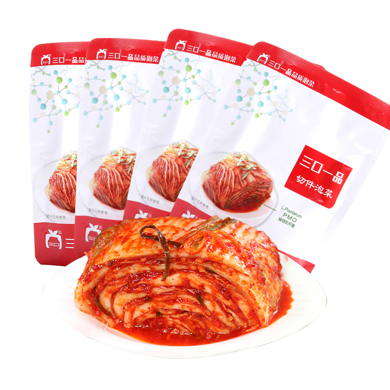 三口一品辣白菜泡菜袋装韩式朝鲜延边下饭菜160g*4袋新鲜日期