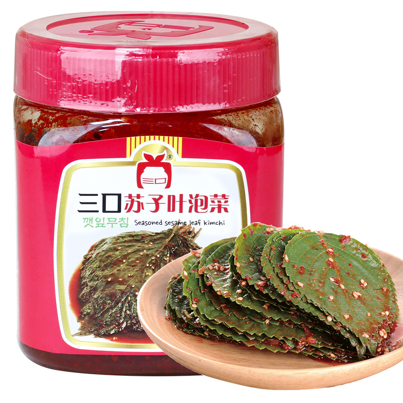 三口一品苏子叶泡菜韩式风味450g/瓶新鲜日期朝鲜延边下饭菜