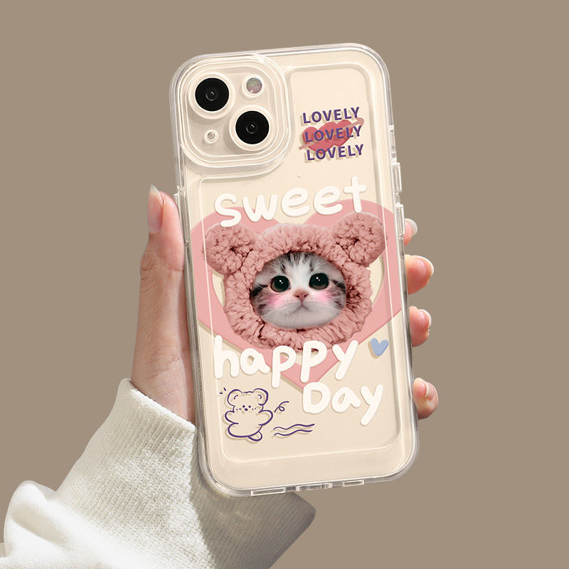 桌面防摔卖萌猫咪苹果15手机壳iPhone14ProMax女13////X软壳全包7