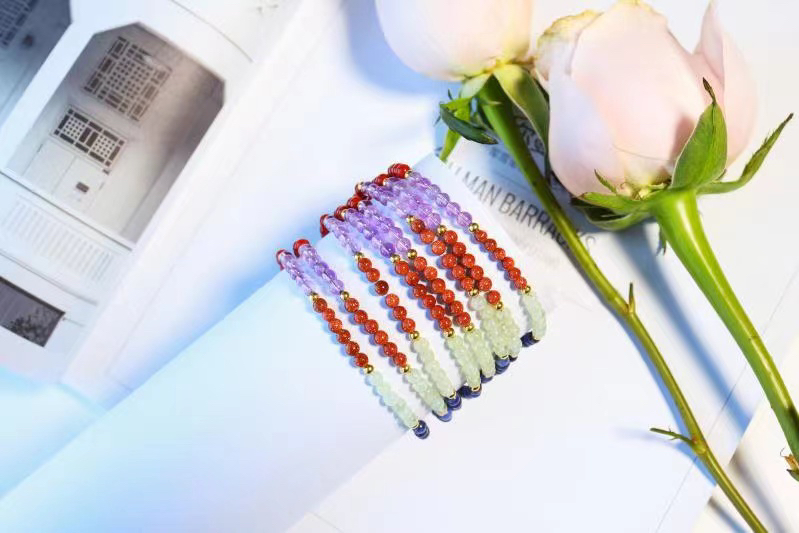 天然水晶七脉轮手链七种水晶宝石手工气质时尚百搭彩色女款单圈