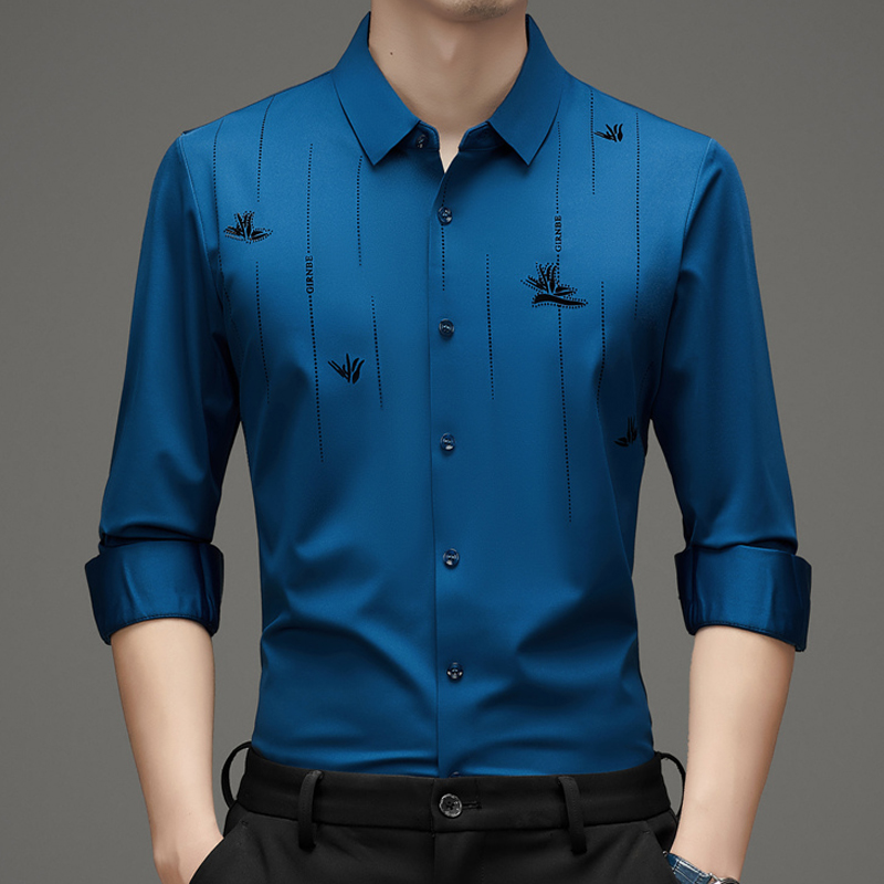 男士秋冬季无痕高档衬衣轻奢长袖衬衫宽松百搭高弹力免烫商务上衣