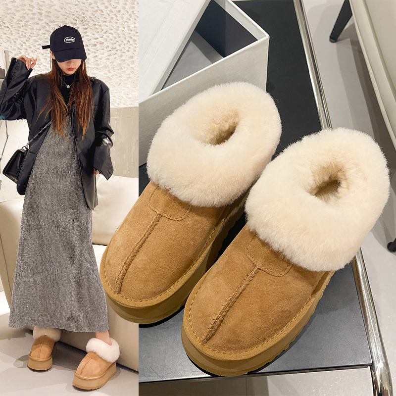 雪地靴女毛毛鞋外穿2023年新款冬季低帮皮毛一体加绒加厚保暖棉鞋