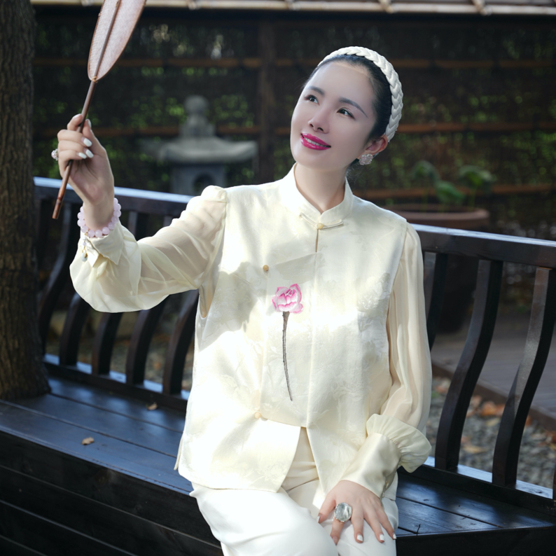 【如荷】丝毛刺绣马甲春秋上衣中式立领AG22MJ197