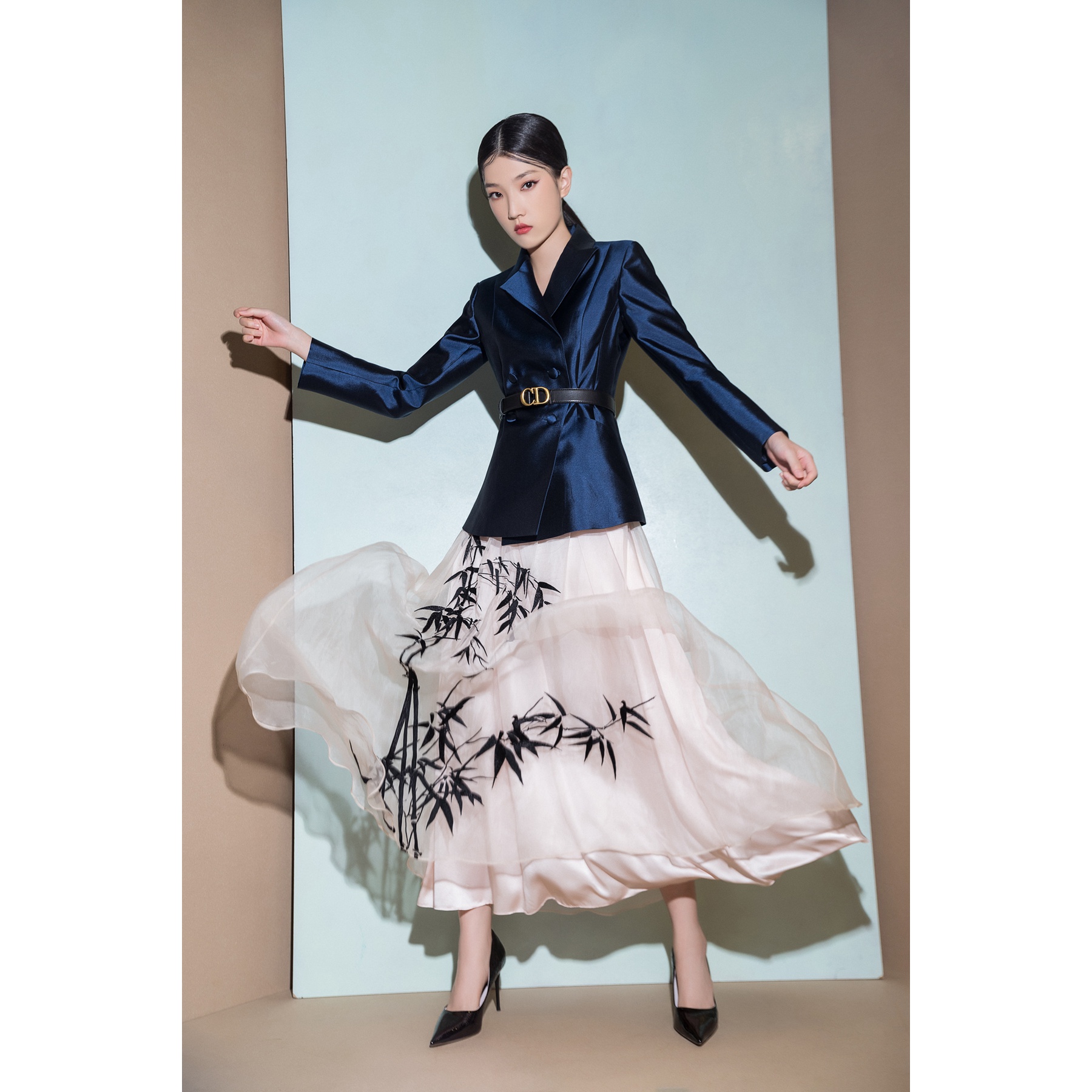 承国风·竹叶刺绣纱裙重磅立体裁剪桑蚕丝真丝气质 AB22BQ117