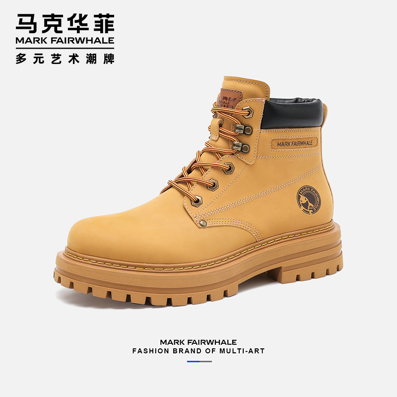 马克华菲马丁靴男百搭高帮时尚潮流厚底情侣款大黄靴男英伦风男靴