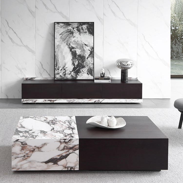 意式极简伸缩岩板茶几客厅家用简约设计师款电视柜组合长方形储物