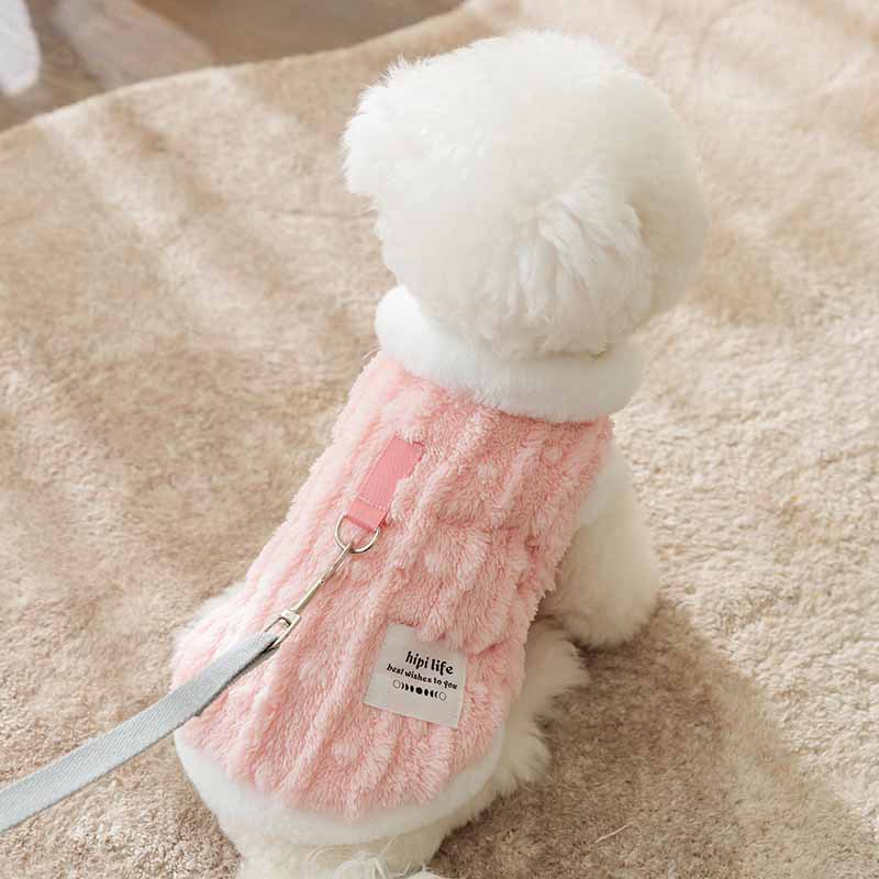 韩版简约秋冬季狗狗马卡龙布标牵引马甲棉衣猫咪两脚绒衣宠物衣服