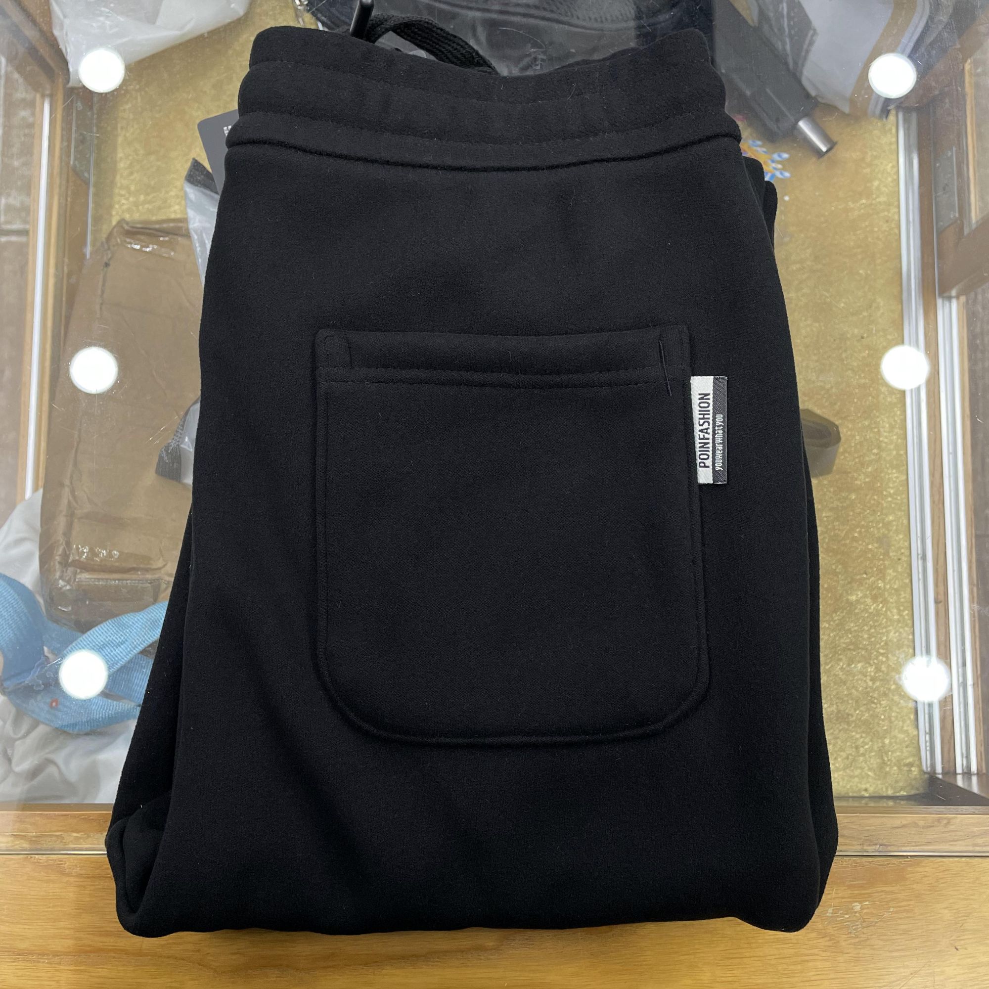 冬季男士加绒防风裤7708黑色时尚百搭休闲显瘦螺纹脚口防寒防风裤