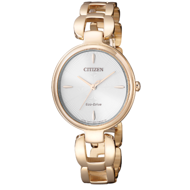 西铁城光动能复古金色女表防水休闲时尚花语风吟女表EM0423经典