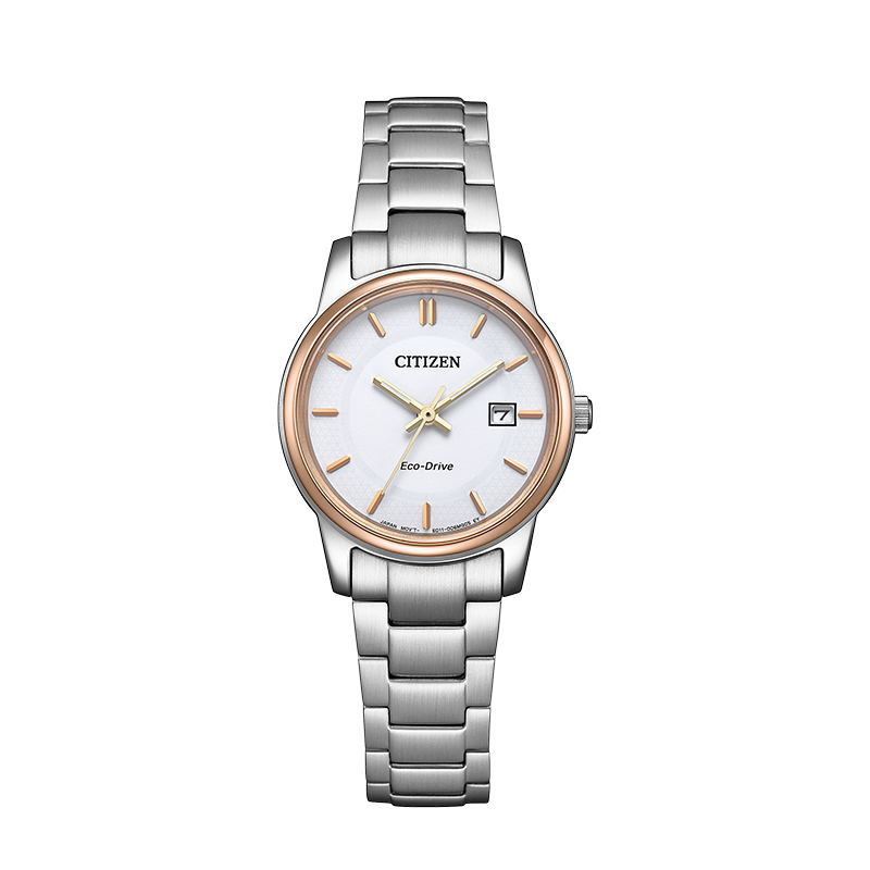 Citizen/西铁城EW2319-71A 光动能不锈钢简约白盘情侣款女表